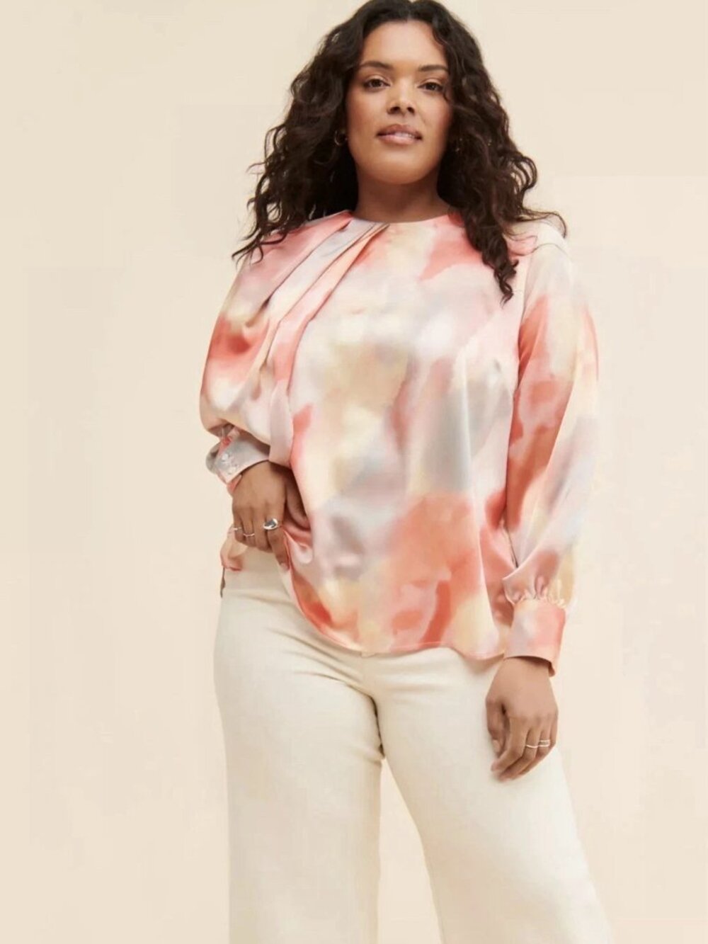 ELOQUII Silky Blouse with unique sleeve
